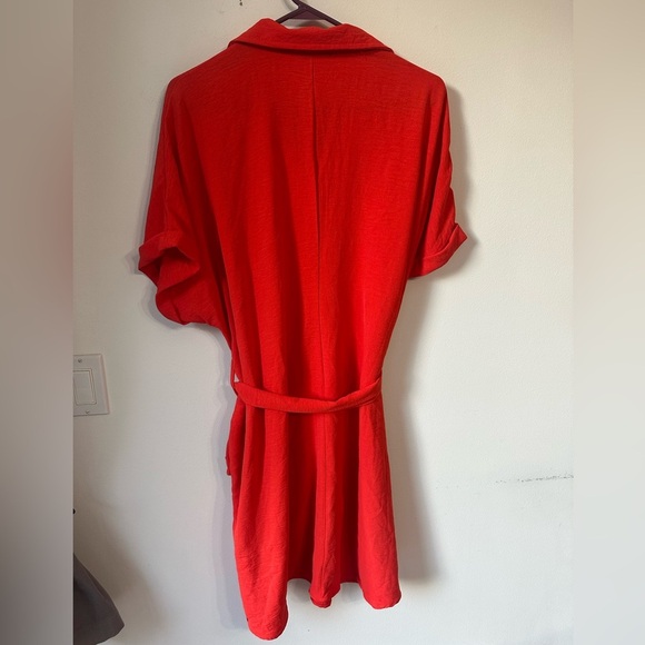 Red Midi Shirt Dress size 2x collar and belt Lexington Ave - Picture 3 of 5